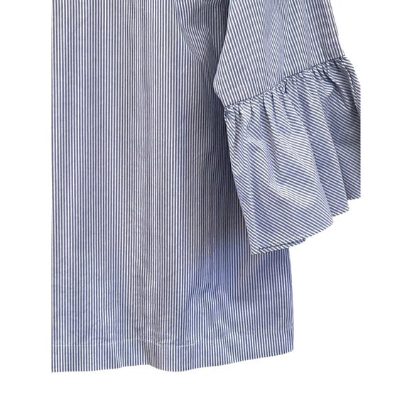 Talbots Blue Striped Embroidered Floral Bell Sleeve Top Size XL Preppy Relaxed - Picture 2 of 7